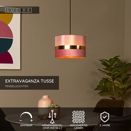 Lucide EXTRAVAGANZA TUSSE - Pendelleuchten - Ø 30 cm - 1xE27 - Rosa - USP